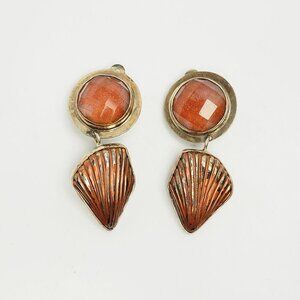 Amy Kahn Russell designer sterling silver carved glass clip on earrings